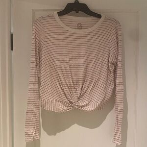 Aerie Pink and White Striped Twist Front Long Sleeve Tee